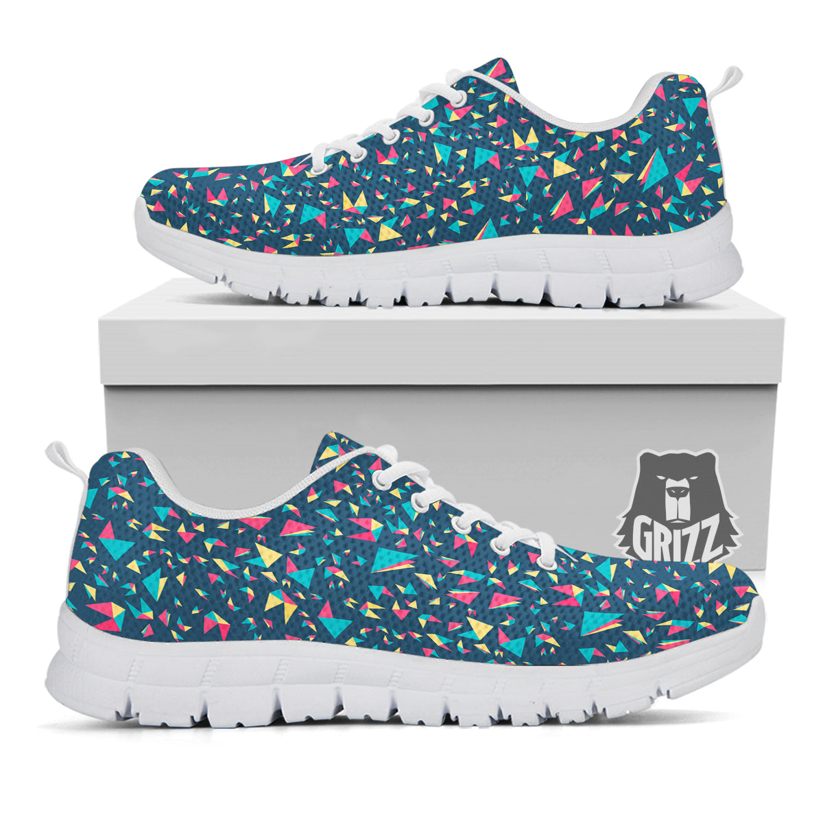 Origami Crane Colorful Print Pattern White Sneaker-grizzshop