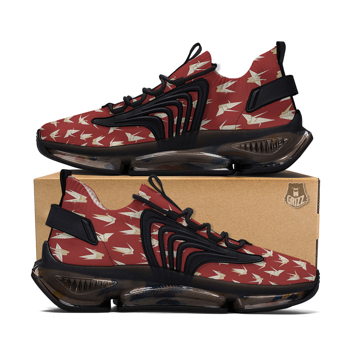 Origami Crane Japanese Print Pattern Black Gym Shoes-grizzshop