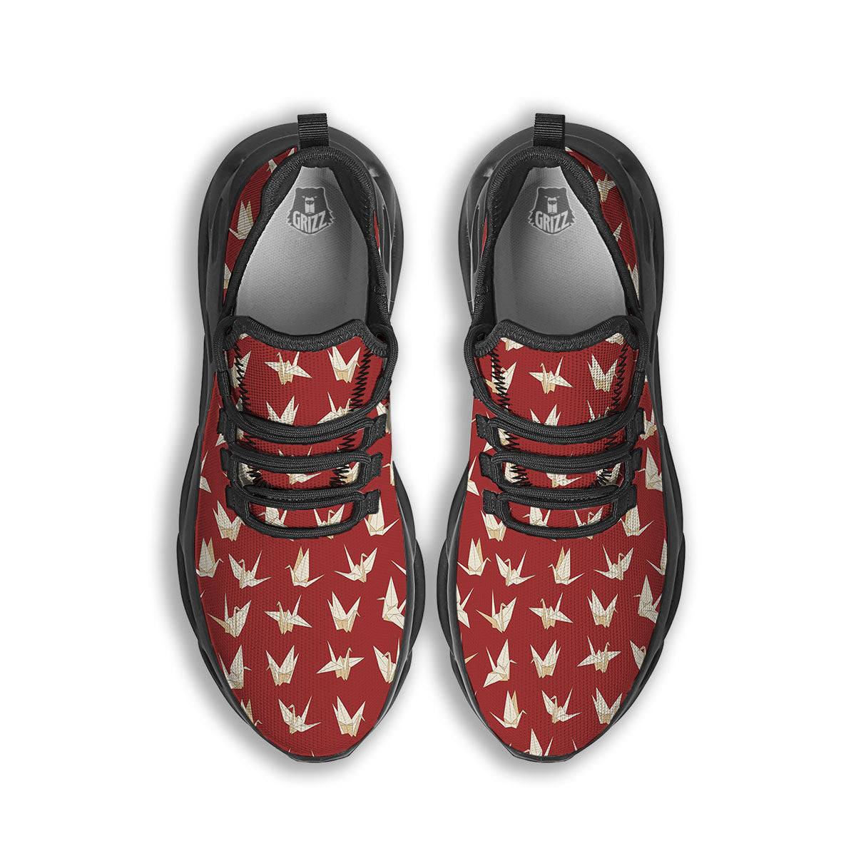Origami Crane Japanese Print Pattern Black Running Shoes-grizzshop