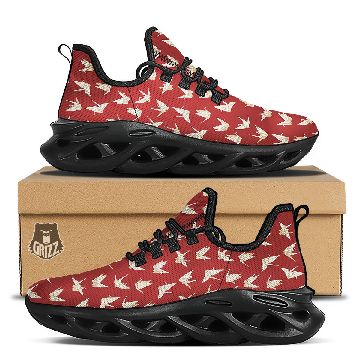 Origami Crane Japanese Print Pattern Black Running Shoes-grizzshop