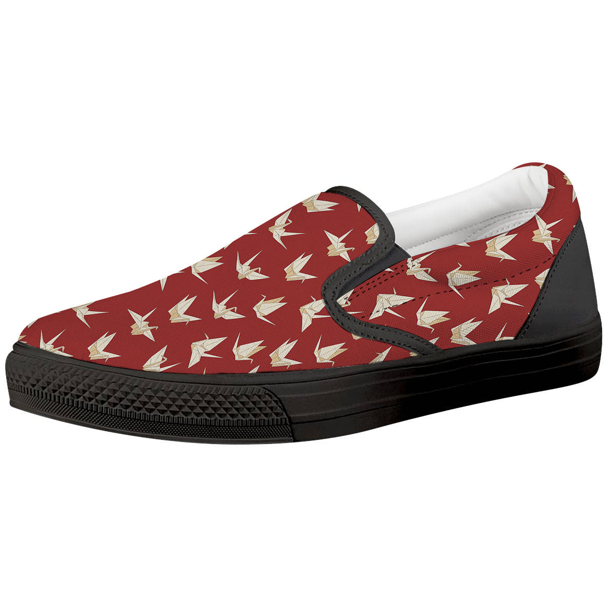Origami Crane Japanese Print Pattern Black Slip On Shoes-grizzshop