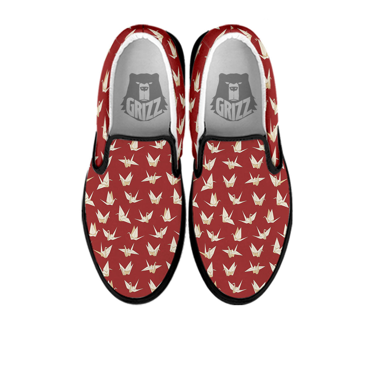 Origami Crane Japanese Print Pattern Black Slip On Shoes-grizzshop