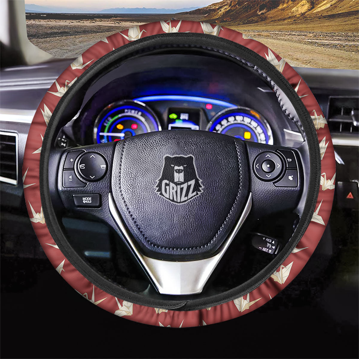 Origami Crane Japanese Print Pattern Car Steering Wheel Cover-grizzshop