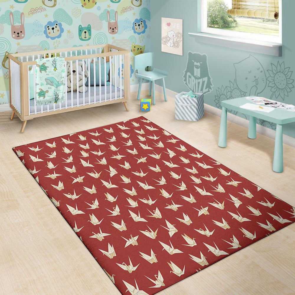 Origami Crane Japanese Print Pattern Floor Mat-grizzshop