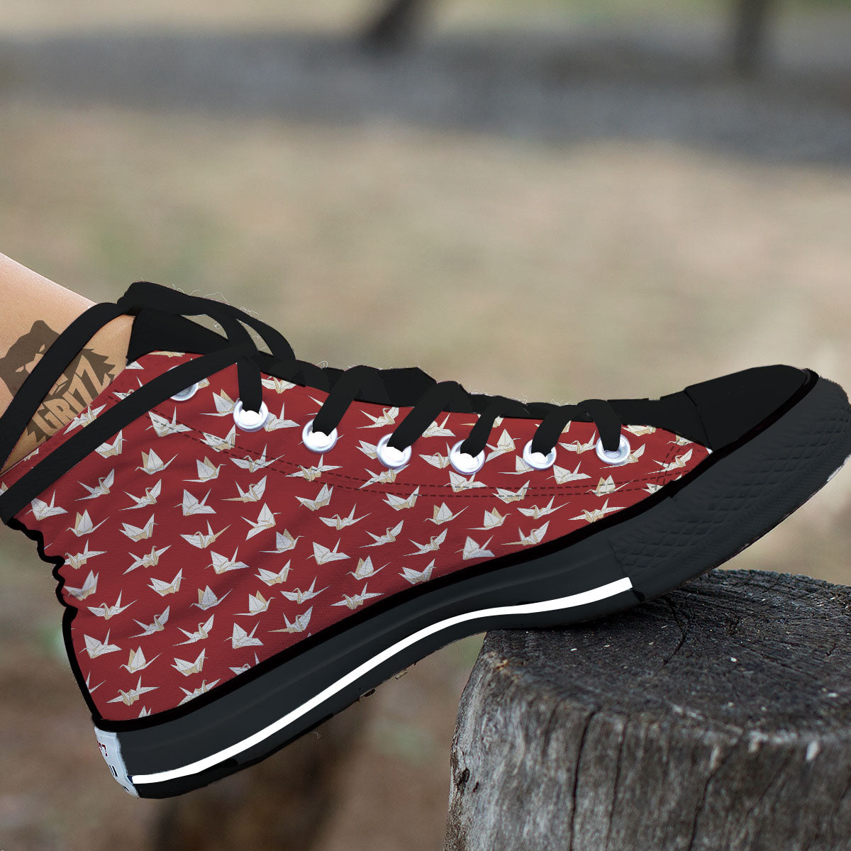 Origami Crane Japanese Print Pattern High Top Shoes-grizzshop