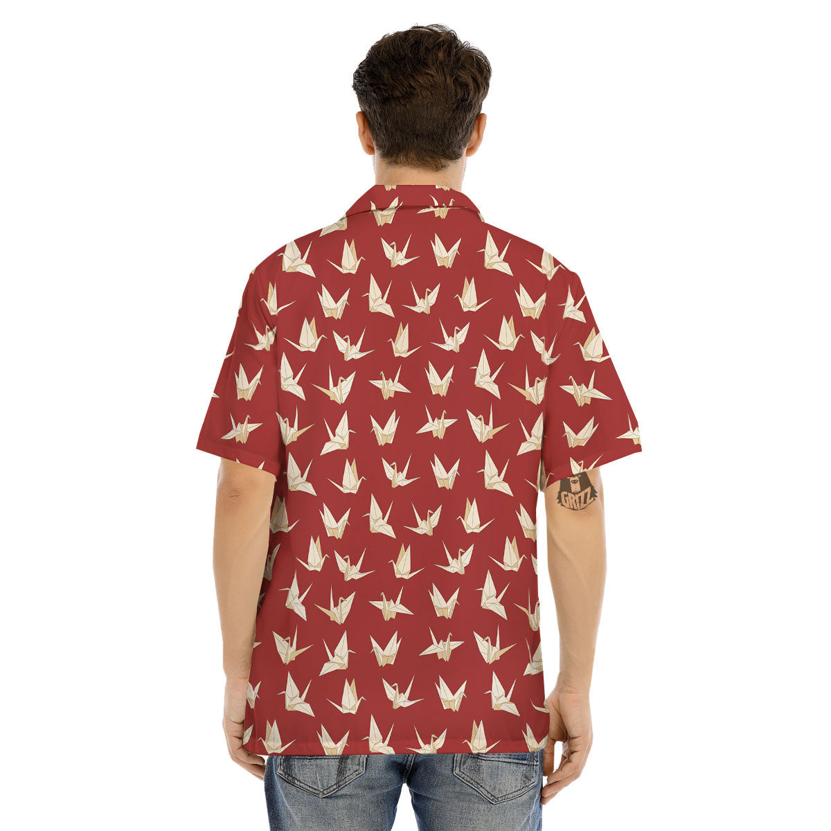Origami Crane Japanese Print Pattern Men's Hawaiian Shirt-grizzshop