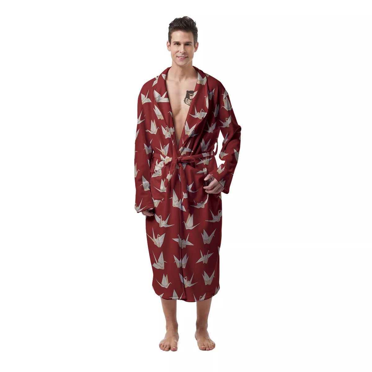Origami Crane Japanese Print Pattern Men's Robe-grizzshop