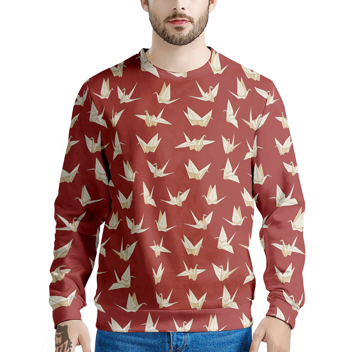 Origami Crane Japanese Print Pattern Men's Sweatshirt-grizzshop