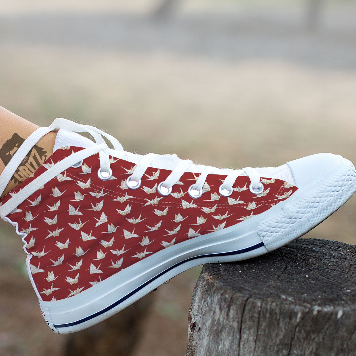 Origami Crane Japanese Print Pattern White High Top Shoes-grizzshop