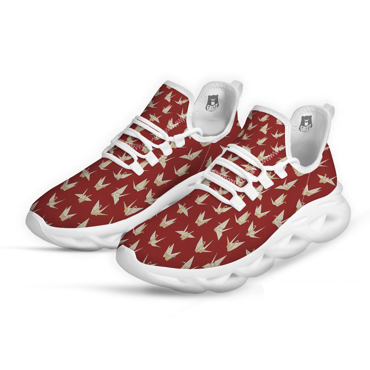 Origami Crane Japanese Print Pattern White Running Shoes-grizzshop