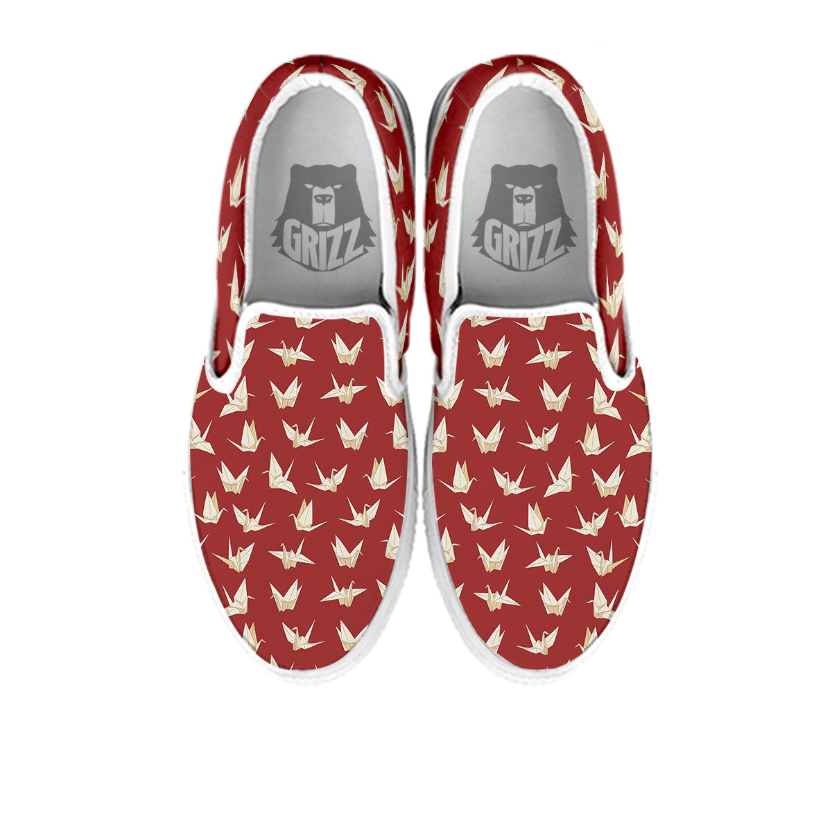 Origami Crane Japanese Print Pattern White Slip On Shoes-grizzshop