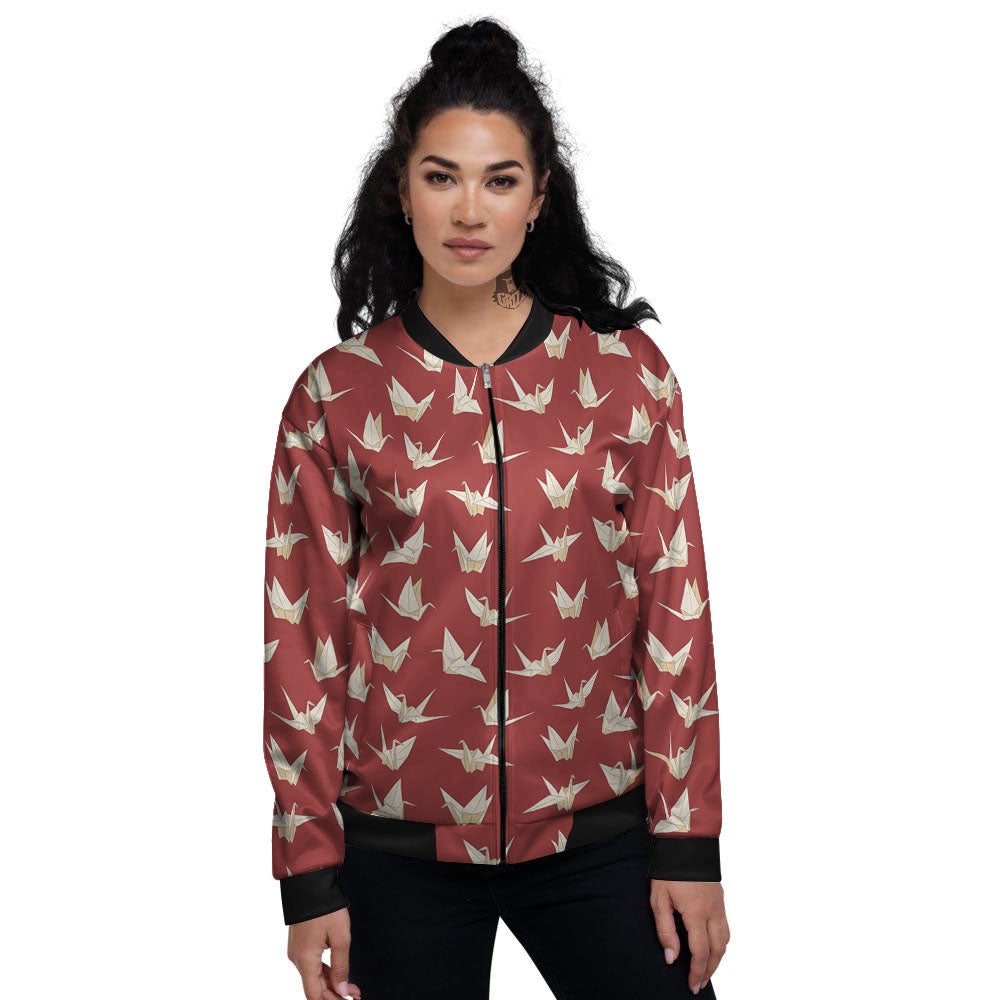 Origami Crane Japanese Print Pattern Women's Bomber Jacket-grizzshop