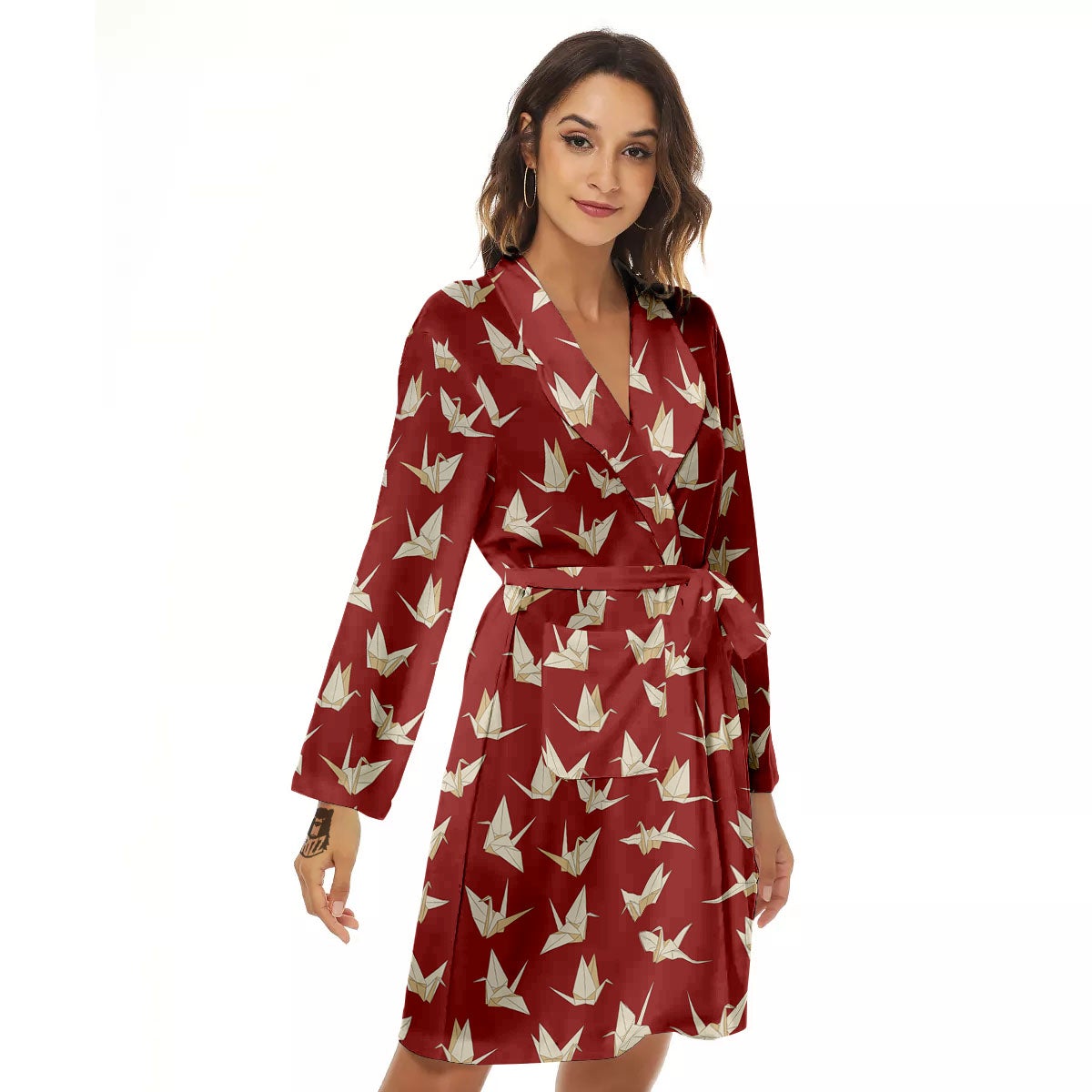 Origami Crane Japanese Print Pattern Women's Robe-grizzshop