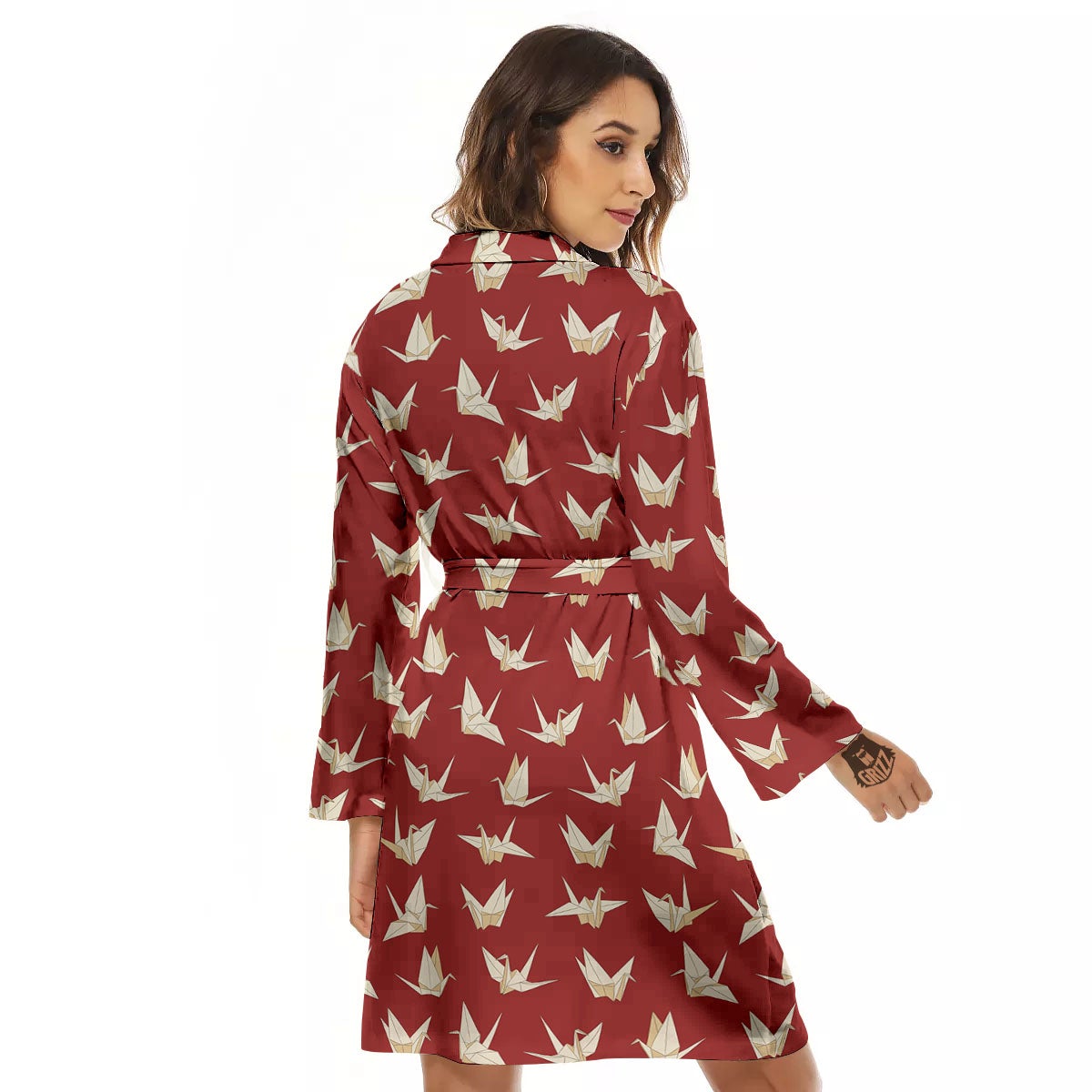 Origami Crane Japanese Print Pattern Women's Robe-grizzshop