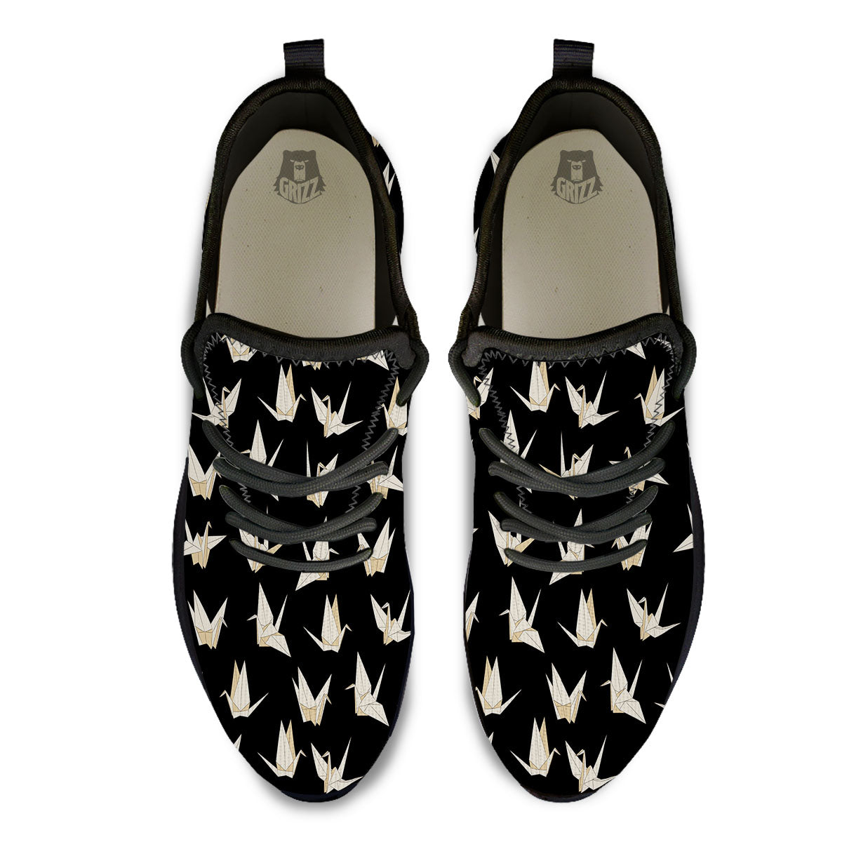 Origami White And Black Print Pattern Black Athletic Shoes-grizzshop