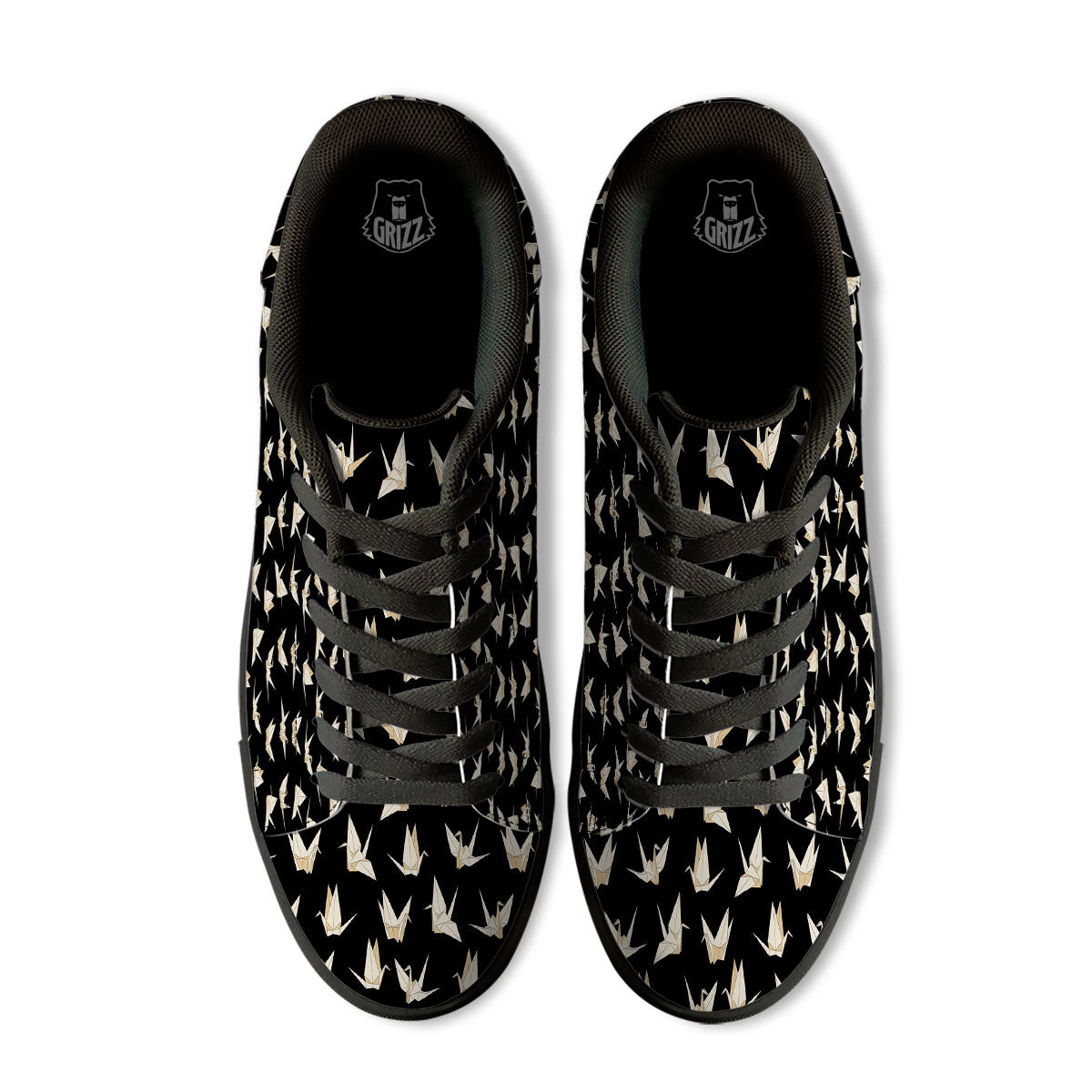 Origami White And Black Print Pattern Black Low Top Sneakers-grizzshop