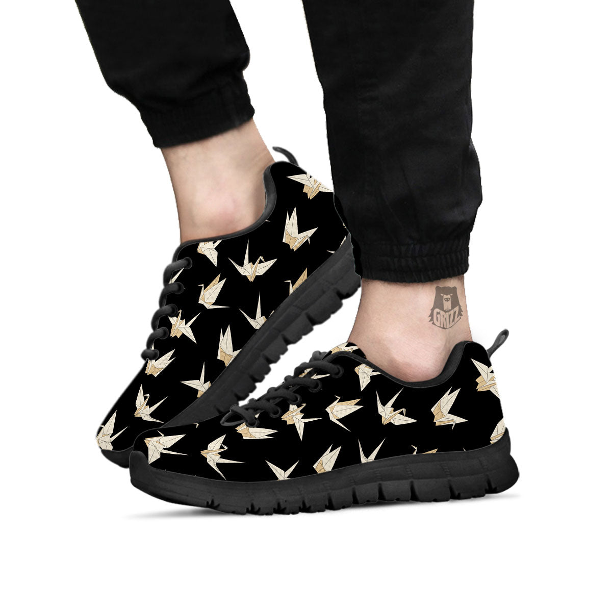 Origami White And Black Print Pattern Black Sneaker-grizzshop