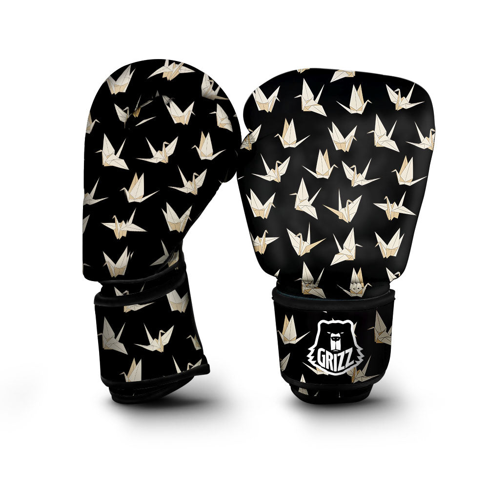Origami White And Black Print Pattern Boxing Gloves-grizzshop
