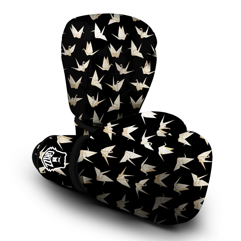 Origami White And Black Print Pattern Boxing Gloves-grizzshop