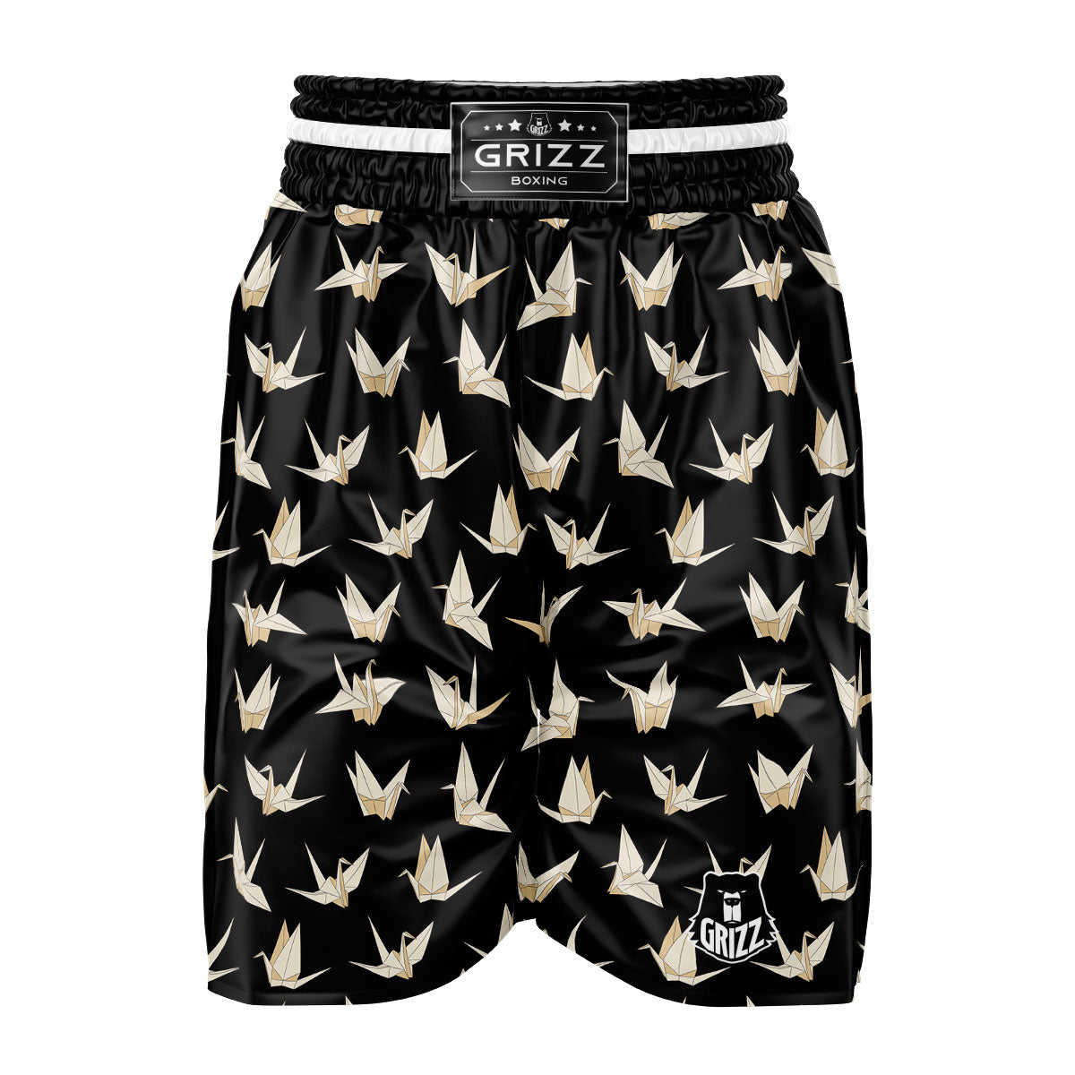 Origami White And Black Print Pattern Boxing Shorts-grizzshop