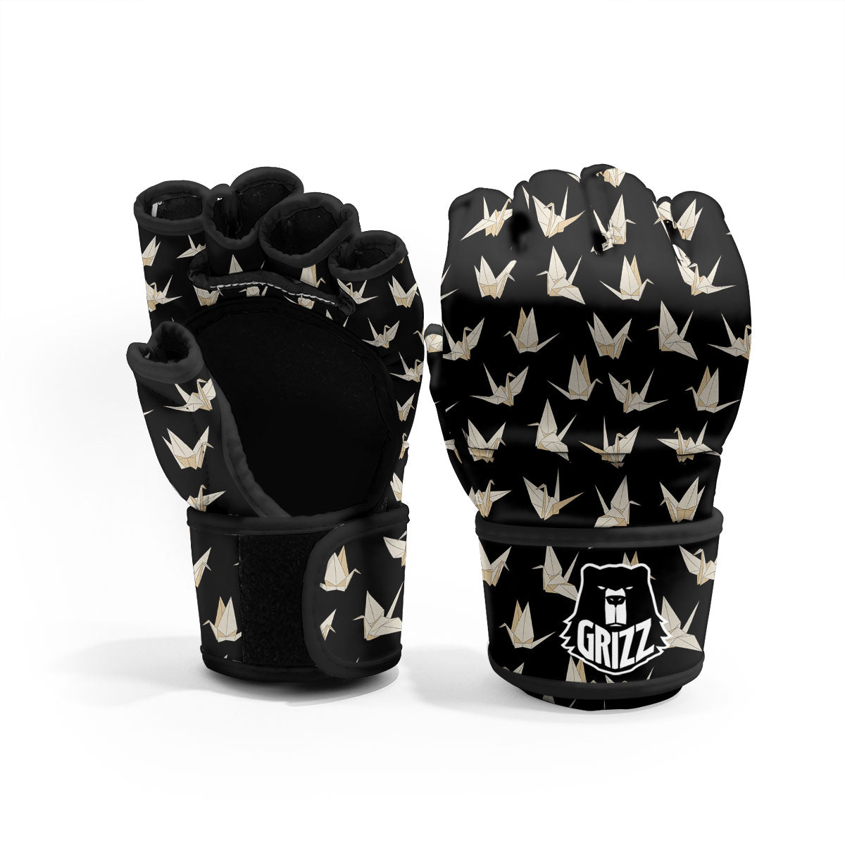 Origami White And Black Print Pattern MMA Gloves-grizzshop