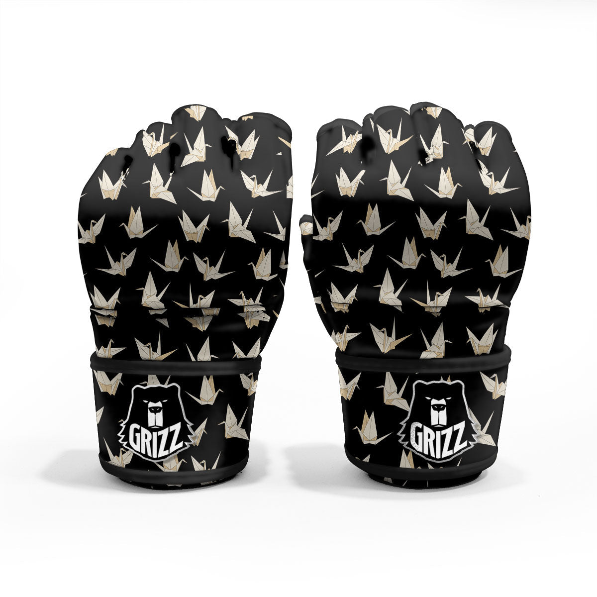 Origami White And Black Print Pattern MMA Gloves-grizzshop