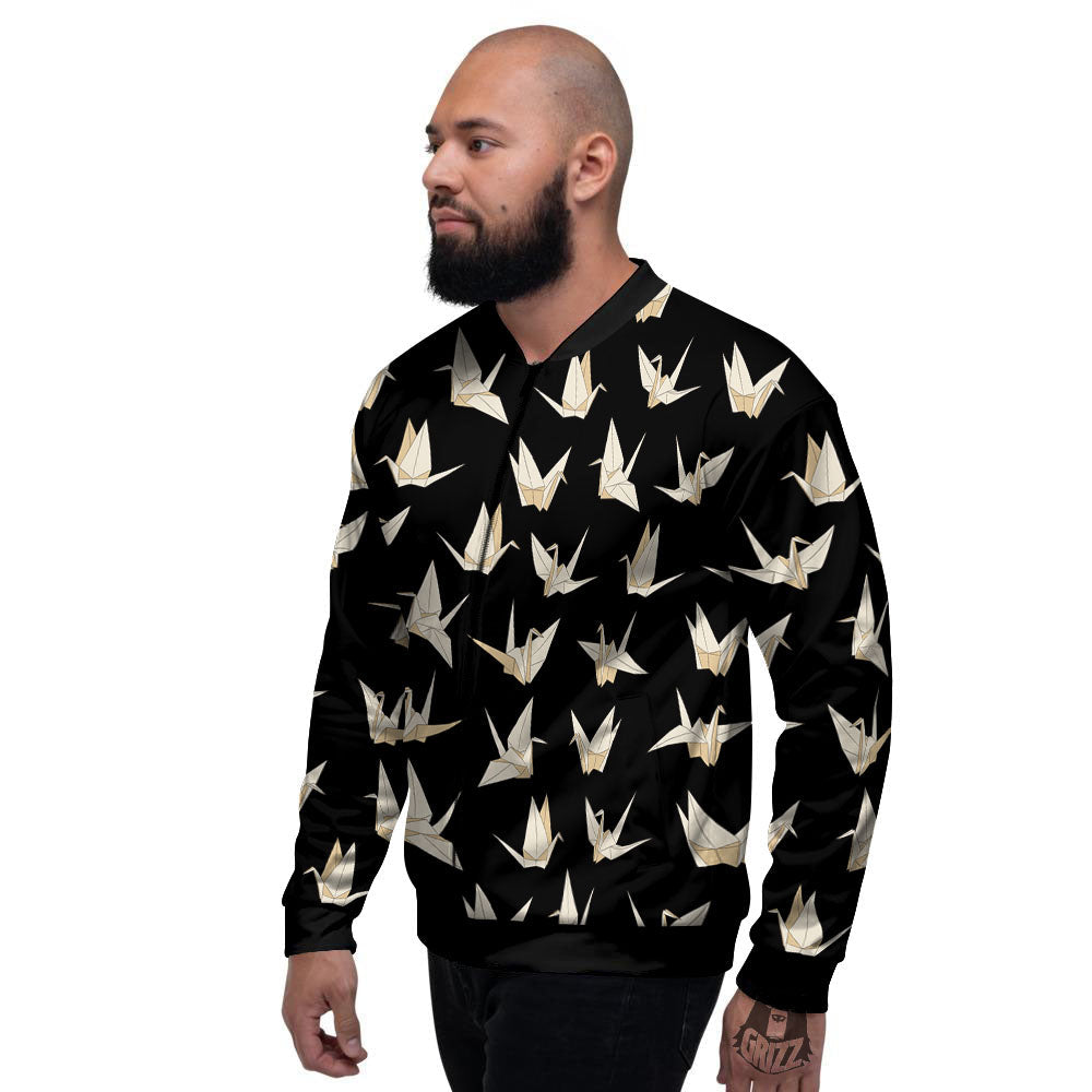 Origami White And Black Print Pattern Men's Bomber Jacket-grizzshop
