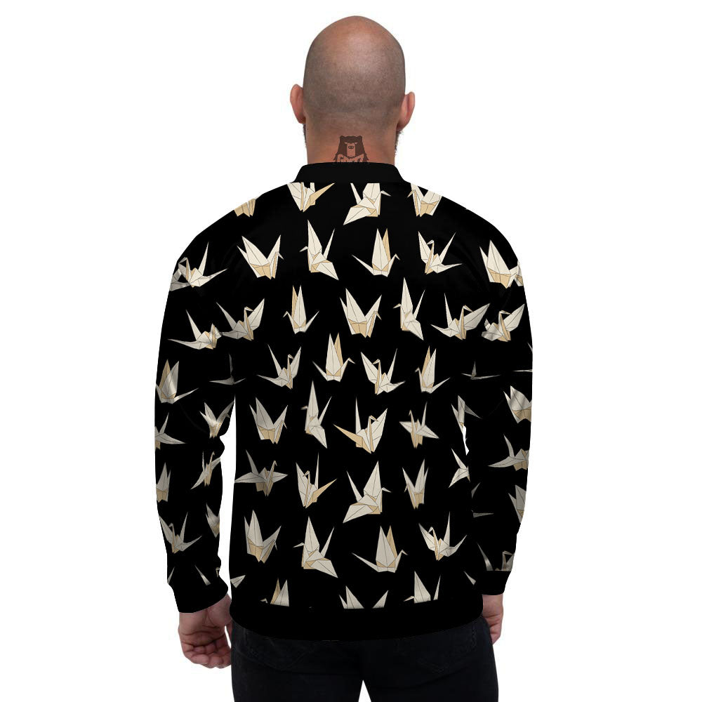 Origami White And Black Print Pattern Men's Bomber Jacket-grizzshop