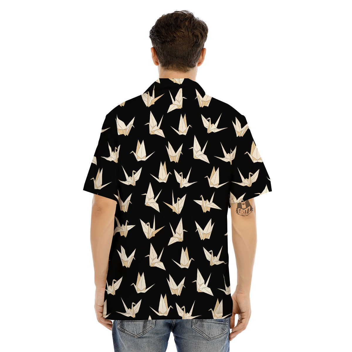 Origami White And Black Print Pattern Men's Hawaiian Shirt-grizzshop