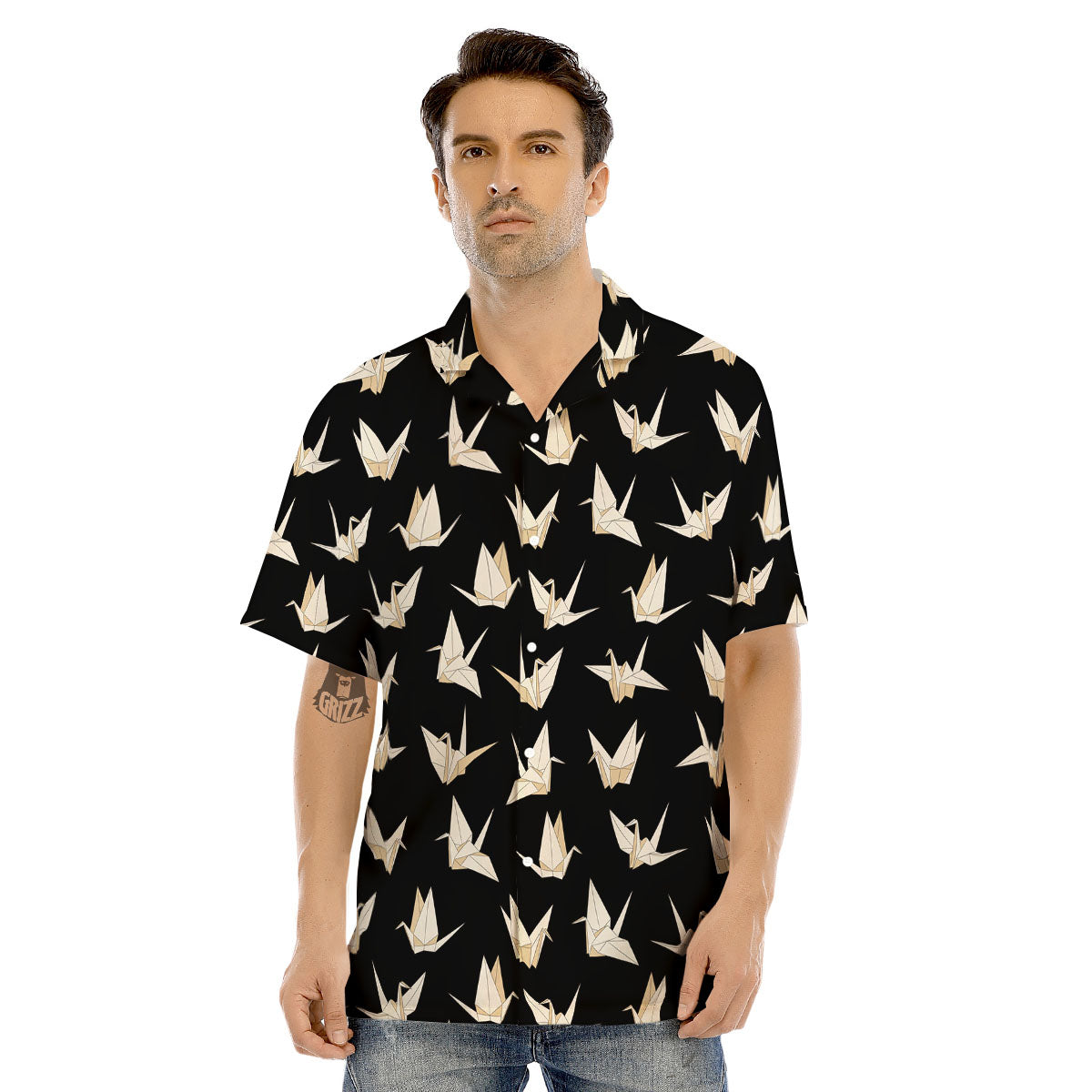 Origami White And Black Print Pattern Men's Hawaiian Shirt-grizzshop