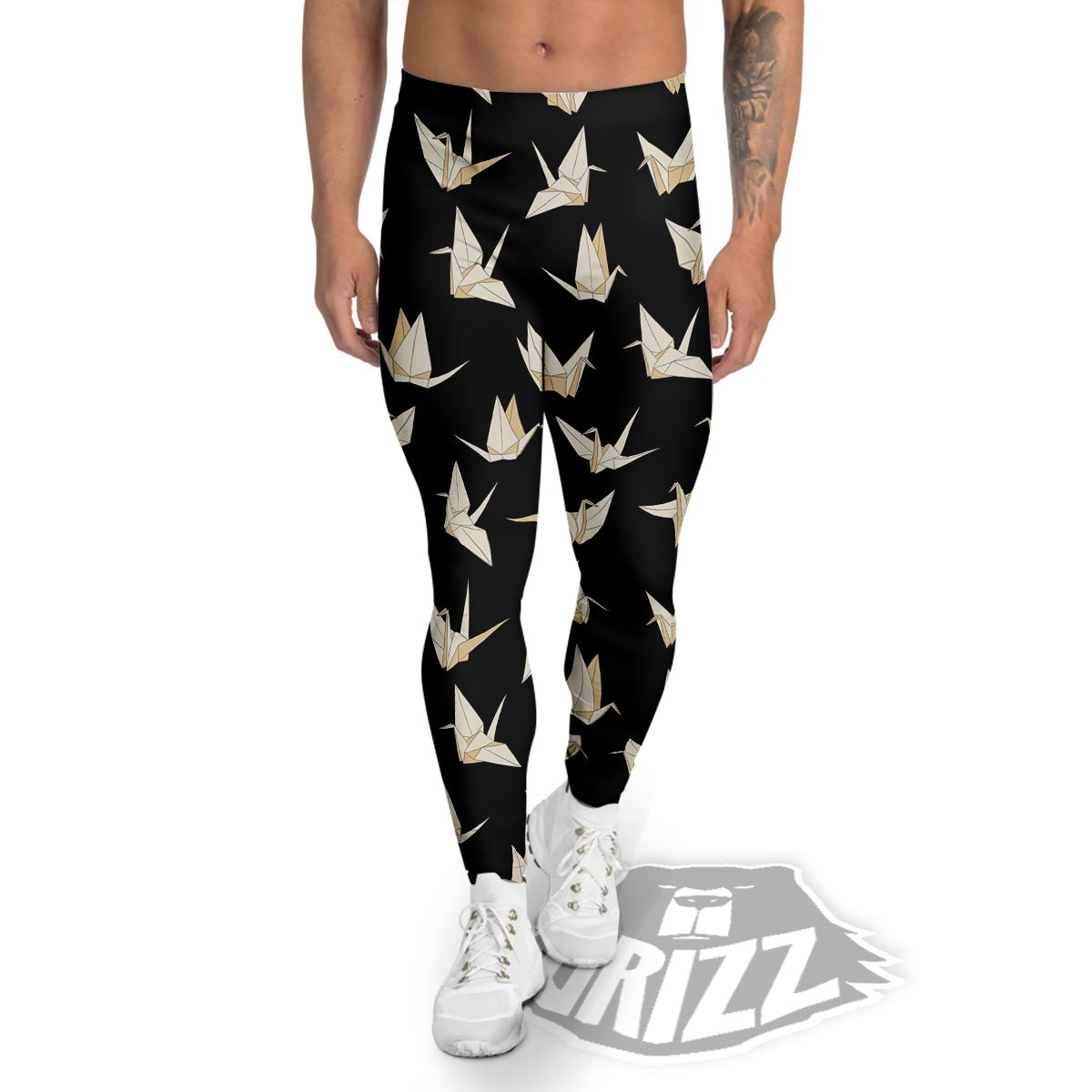 Origami White And Black Print Pattern Men's Leggings-grizzshop