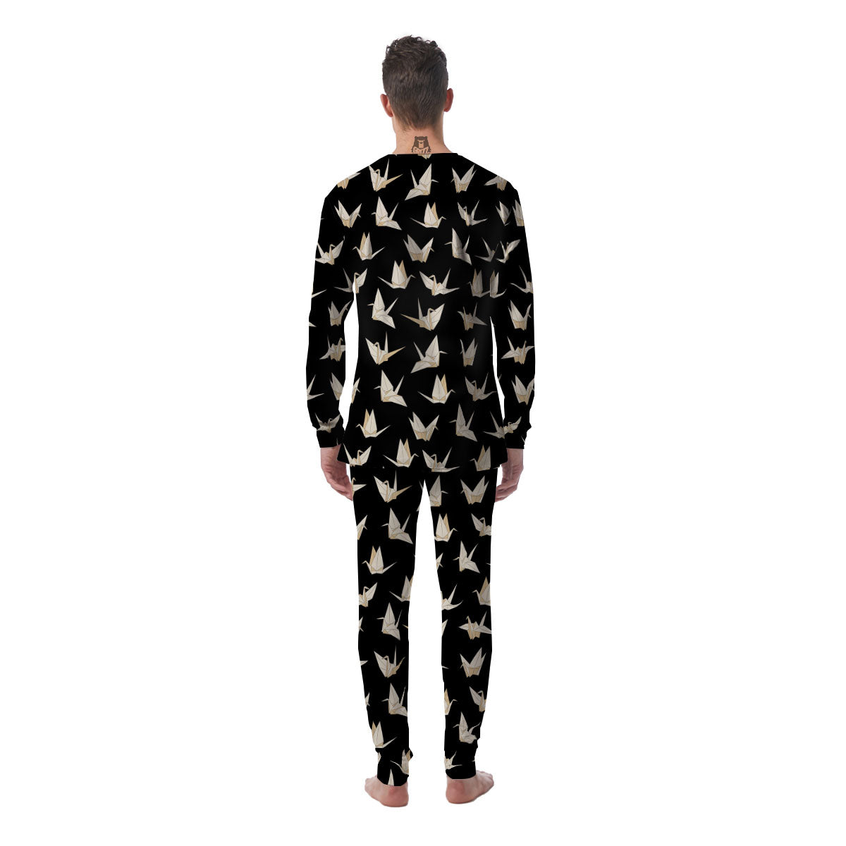 Origami White And Black Print Pattern Men's Pajamas-grizzshop