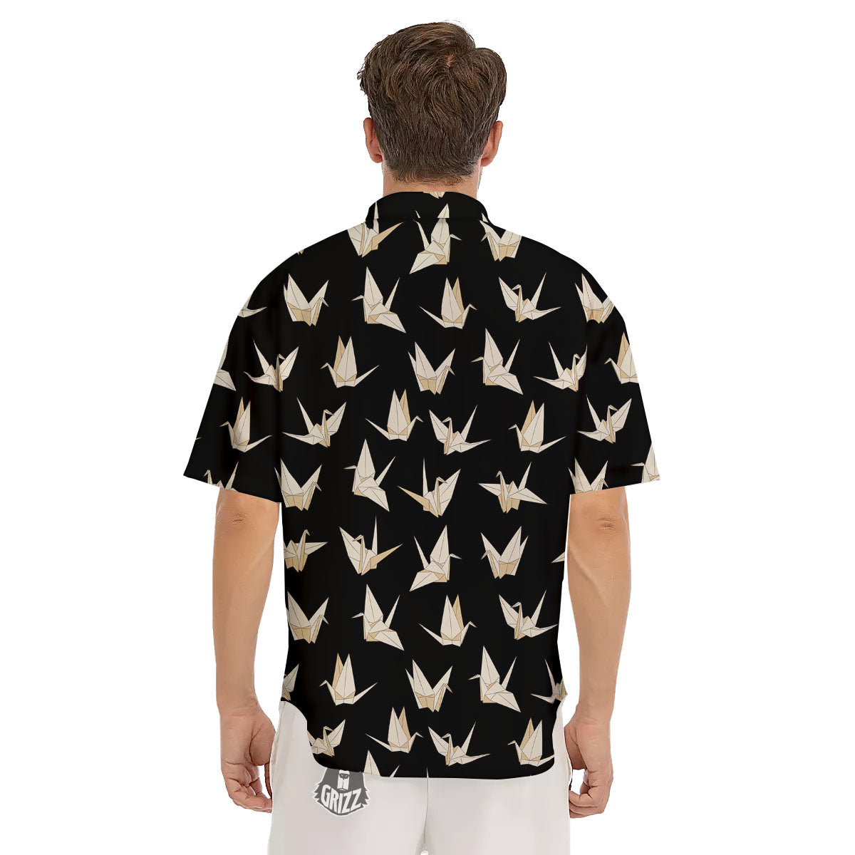 Origami White And Black Print Pattern Men's Short Sleeve Shirts-grizzshop