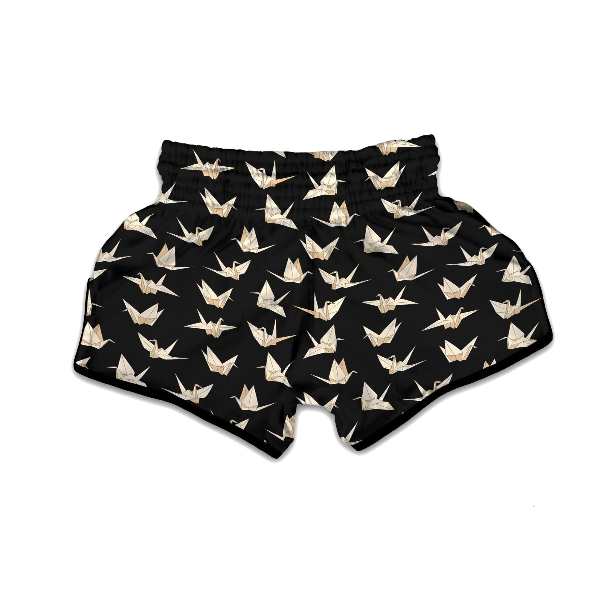 Origami White And Black Print Pattern Muay Thai Boxing Shorts-grizzshop