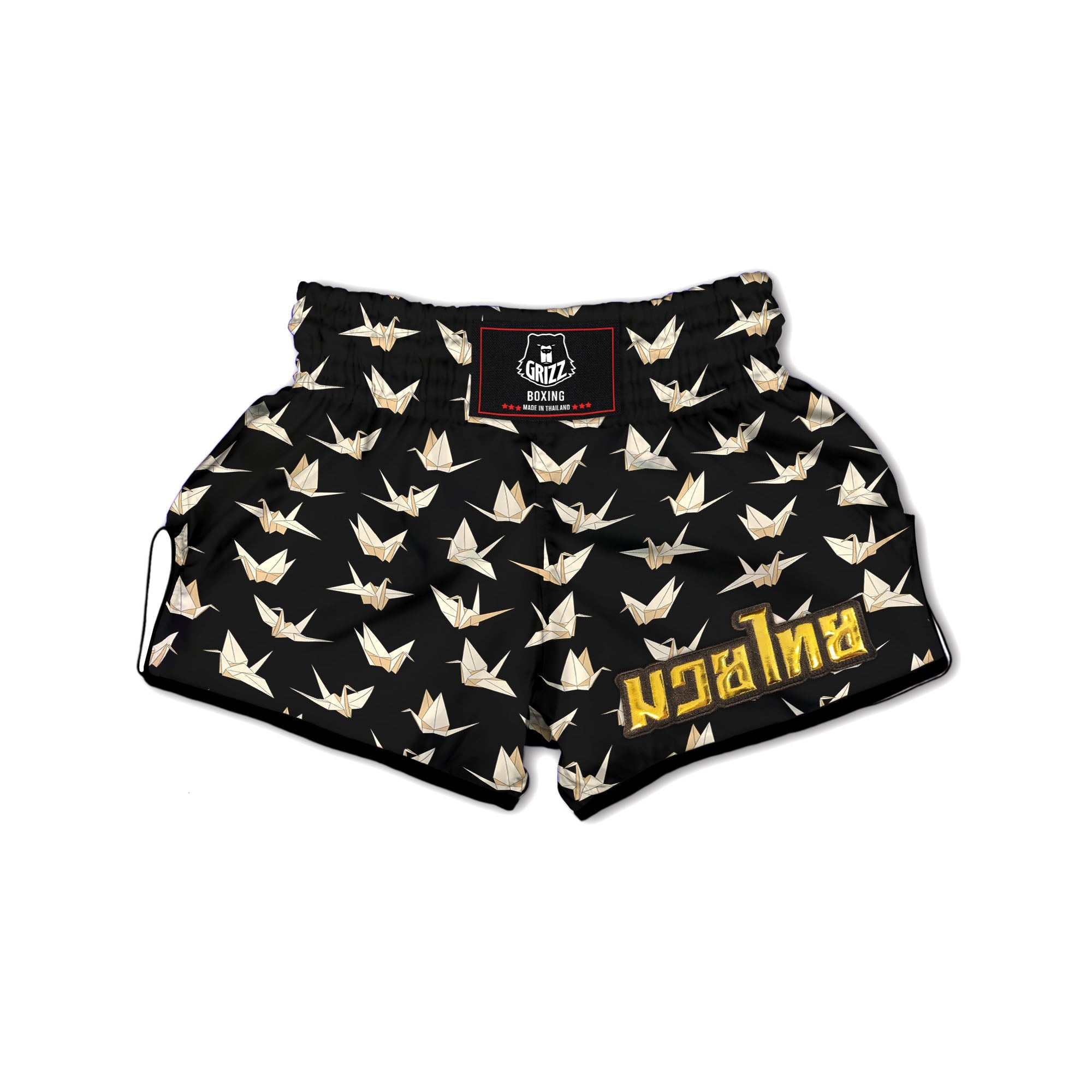 Origami White And Black Print Pattern Muay Thai Boxing Shorts-grizzshop