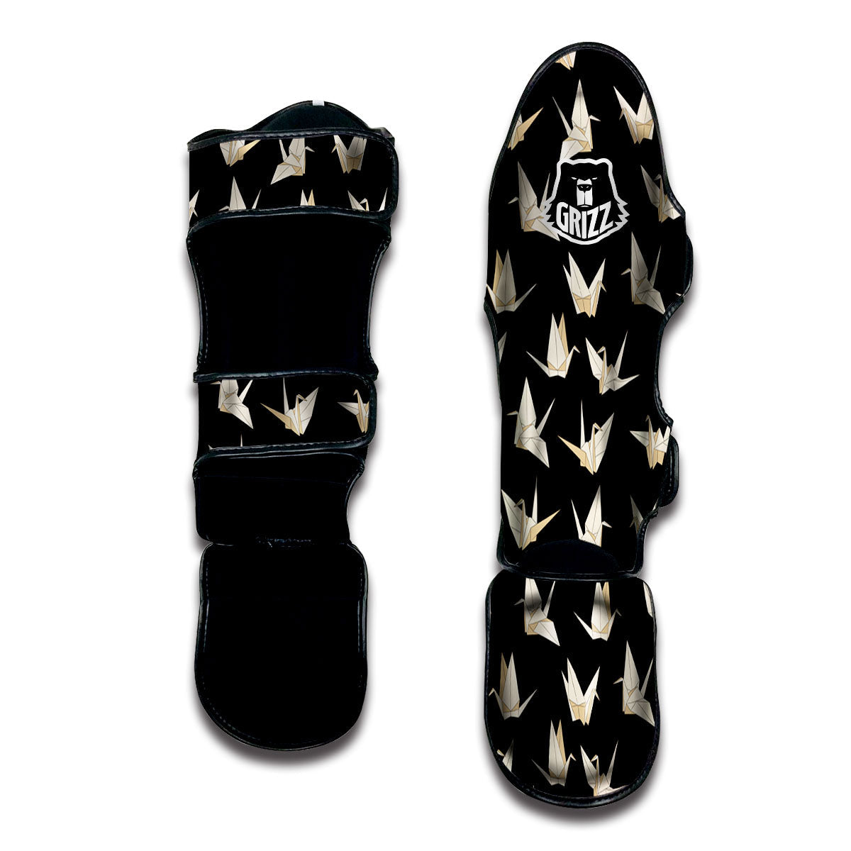 Origami White And Black Print Pattern Muay Thai Shin Guards-grizzshop