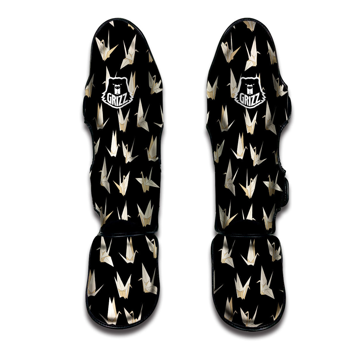 Origami White And Black Print Pattern Muay Thai Shin Guards-grizzshop