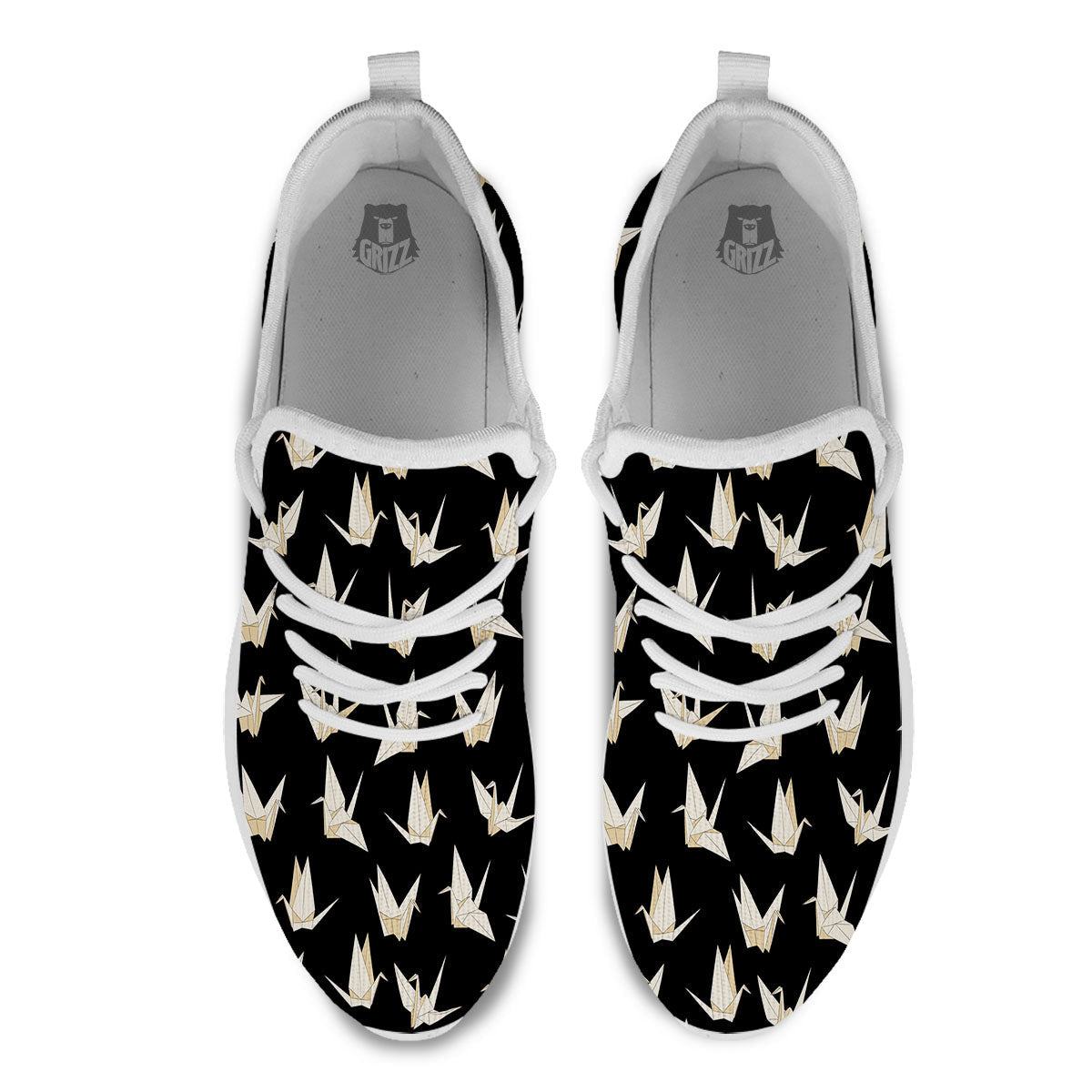 Origami White And Black Print Pattern White Athletic Shoes-grizzshop