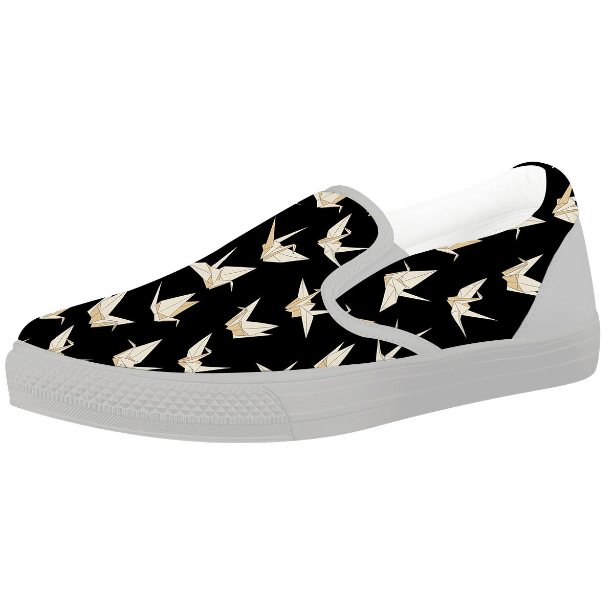 Origami White And Black Print Pattern White Slip On Shoes-grizzshop