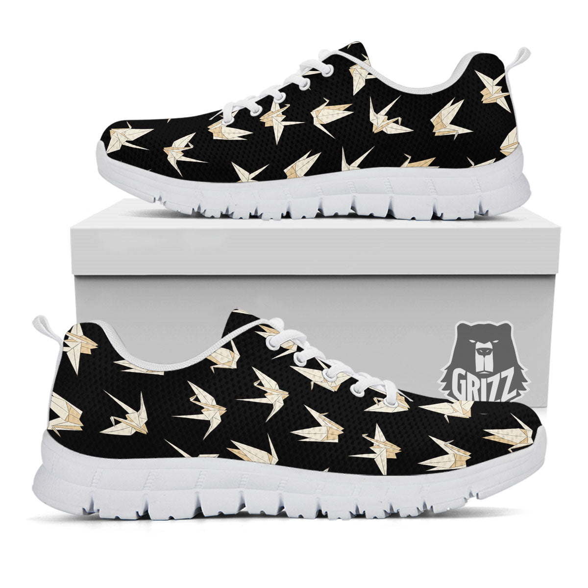 Origami White And Black Print Pattern White Sneaker-grizzshop