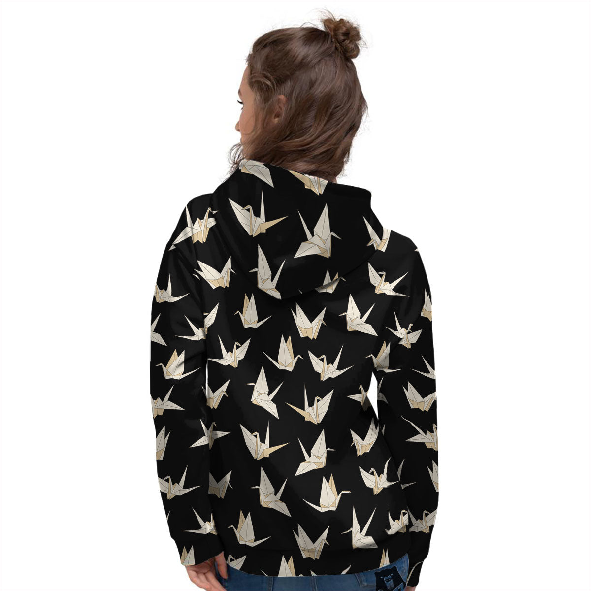 Origami White And Black Print Pattern Women's Hoodie-grizzshop