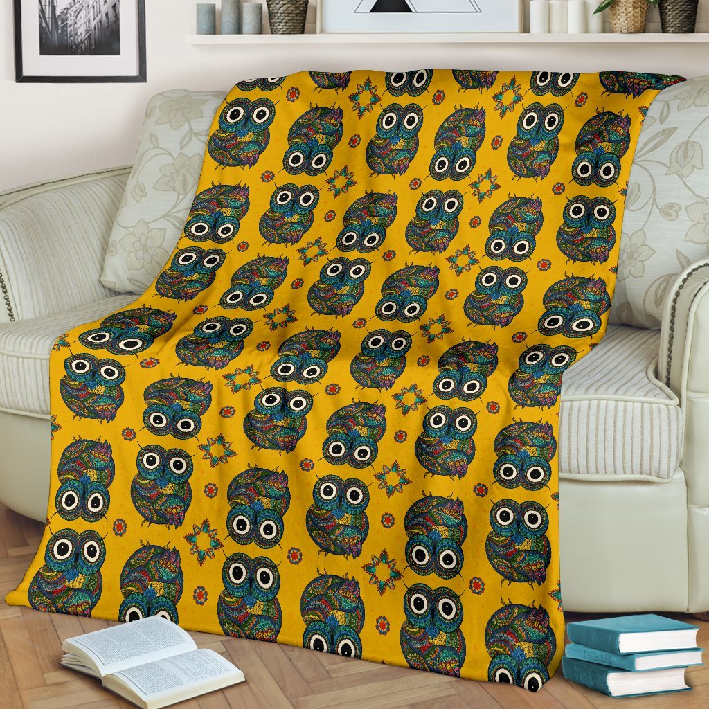 Ornamental Owl Pattern Print Blanket-grizzshop