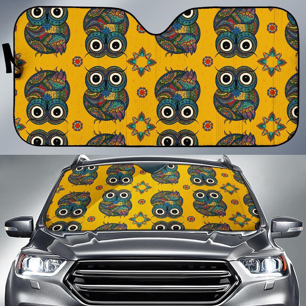 Ornamental Owl Pattern Print Car Sun Shade-grizzshop