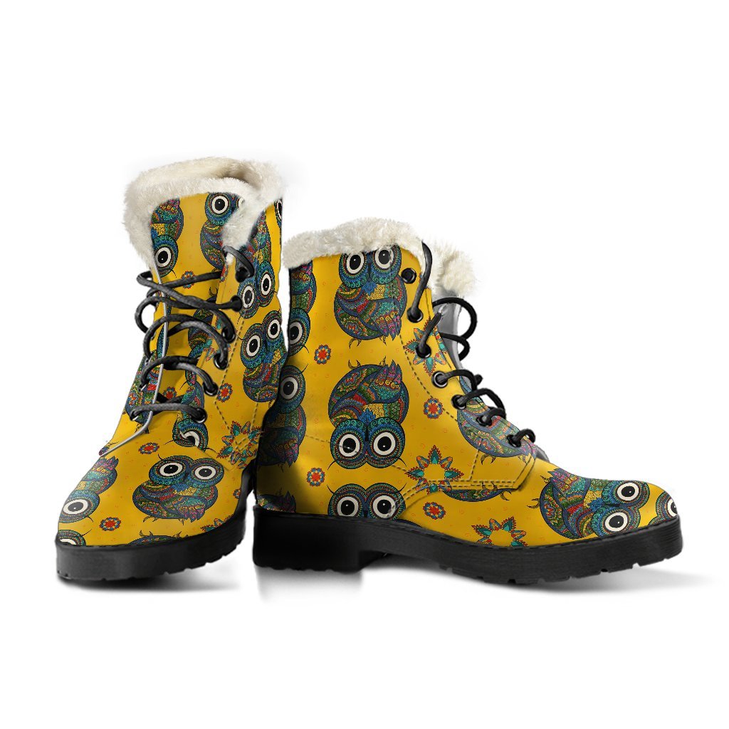 Ornamental Owl Pattern Print Comfy Winter Boots-grizzshop