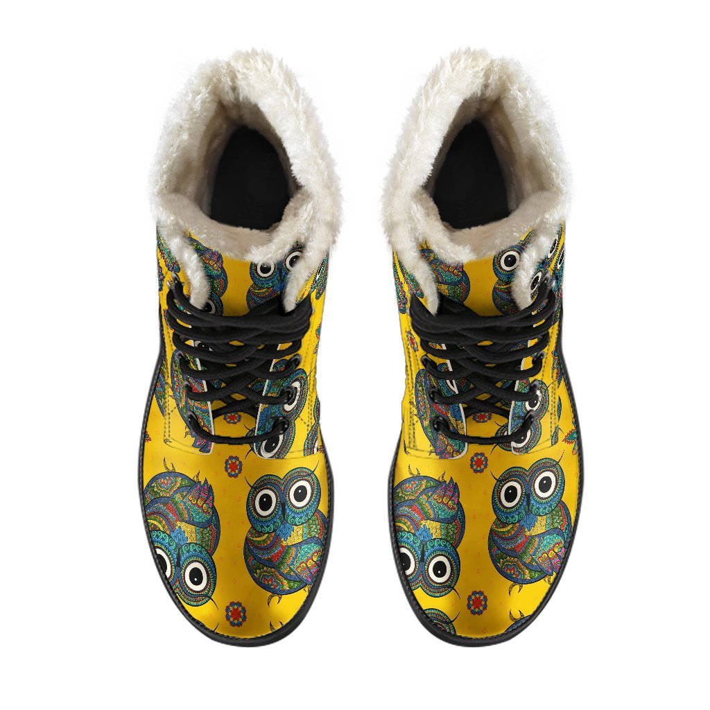 Ornamental Owl Pattern Print Comfy Winter Boots-grizzshop