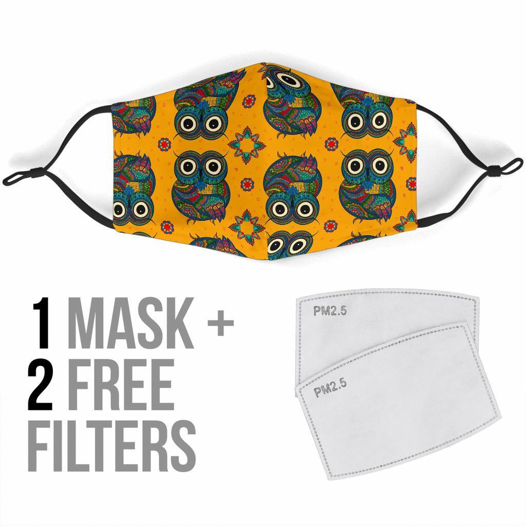 Ornamental Owl Pattern Print Face Mask-grizzshop