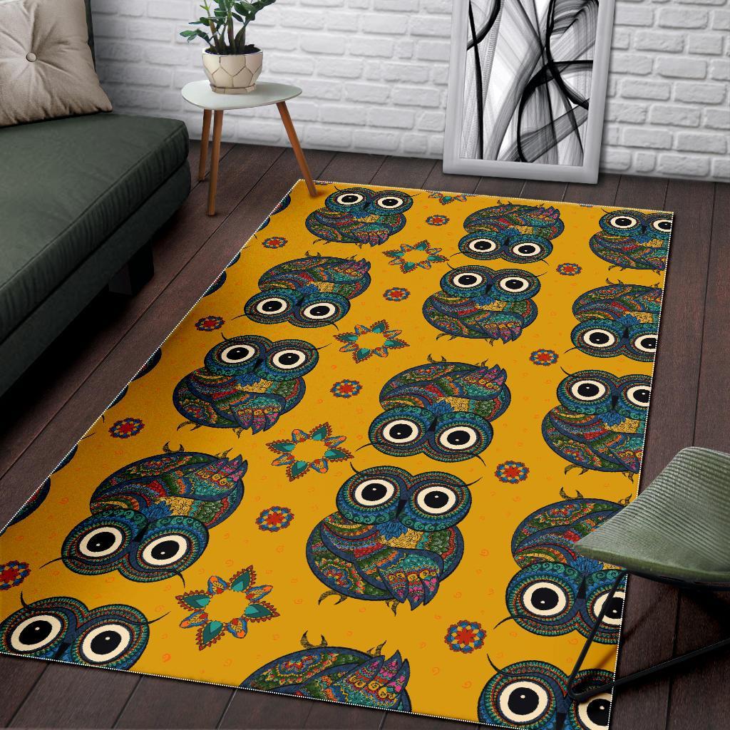 Ornamental Owl Pattern Print Floor Mat-grizzshop