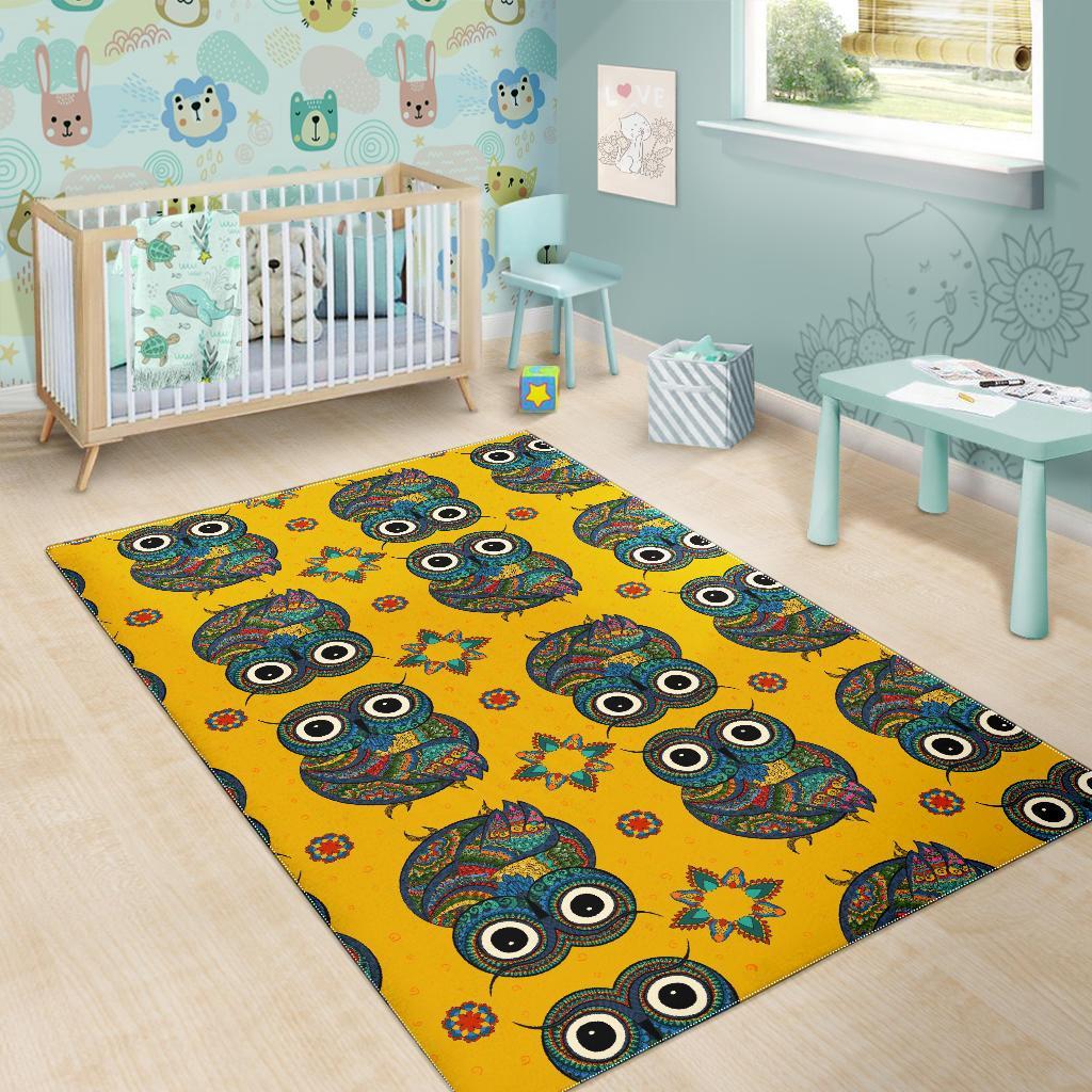 Ornamental Owl Pattern Print Floor Mat-grizzshop