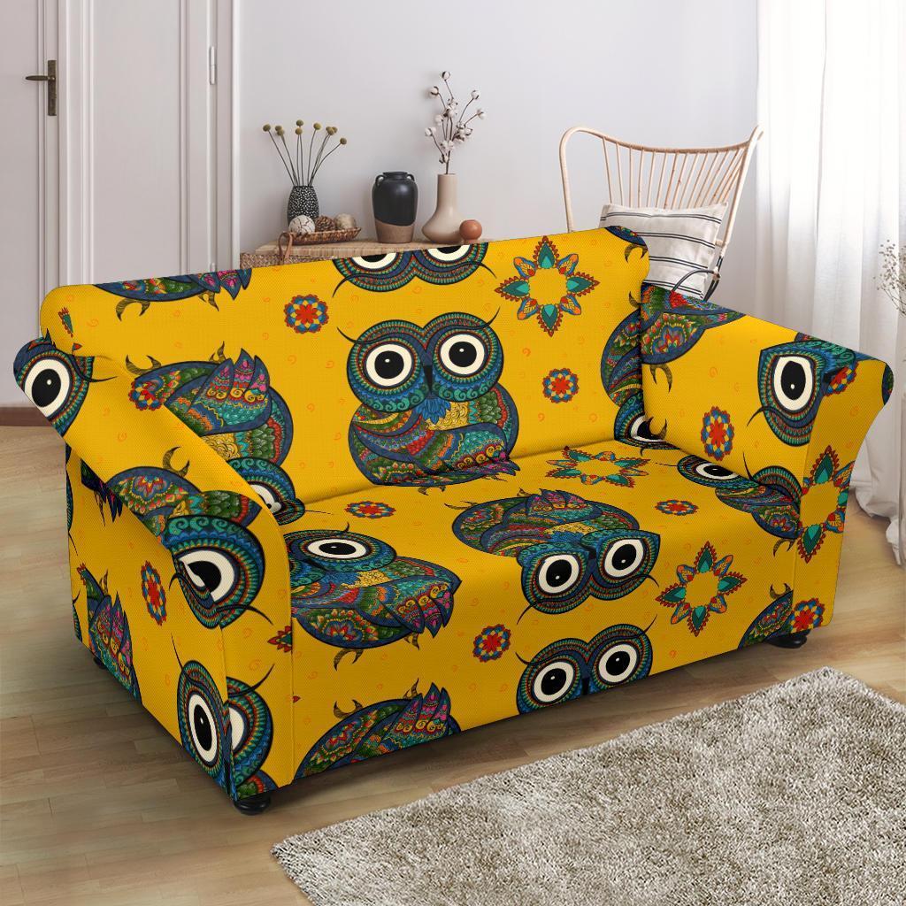 Ornamental Owl Pattern Print Loveseat Cover-grizzshop