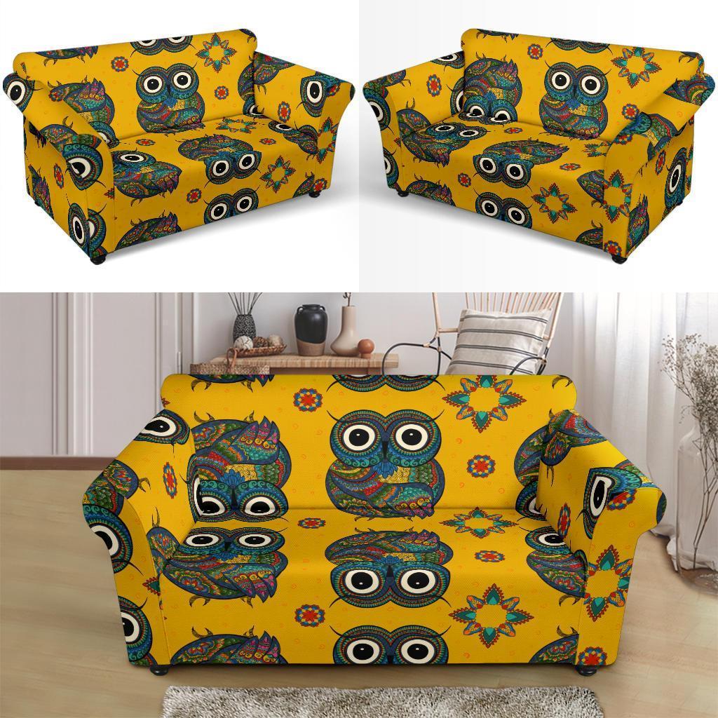 Ornamental Owl Pattern Print Loveseat Cover-grizzshop